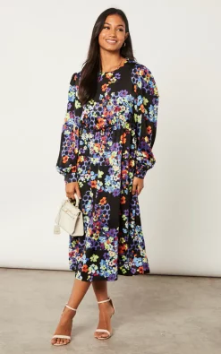 Promo ???? Liquorish Speckle Floral Print Midi ???? Dress ????