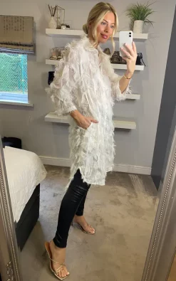 Top 10 ???? CY Boutique Oversized White ???? Shirt ???? Dress With Feather Tassel Look Embroidery ???? -Zack Sales Store 2022 10 05 Sasha CY19
