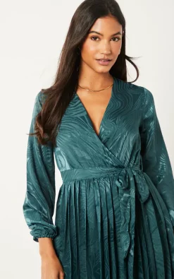 Deals ???? Blue Vanilla Jacquard Wrap Fron T Belted Pleated Midi ???? Dress Bottle Green ???? -Zack Sales Store 2022 10 18 Jen Julia BlueVanilla9496