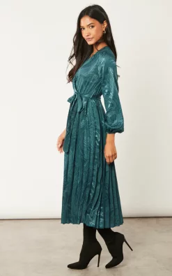 Deals ???? Blue Vanilla Jacquard Wrap Fron T Belted Pleated Midi ???? Dress Bottle Green ???? -Zack Sales Store 2022 10 18 Jen Julia BlueVanilla9499