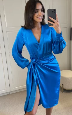Hot Sale ❤️ Glamorous Blue Aster Satin Wrap Midi ???? Dress ???? -Zack Sales Store 2022 10 24 Mollie Glamorous5