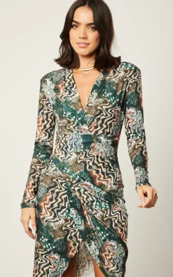 Best Pirce ???? Jenerique Forever Midi ???? Dress In Green Animal Print ????