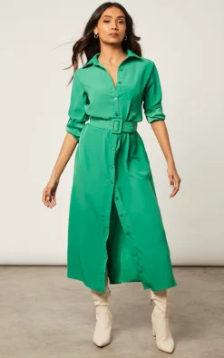 Promo ???? Jenerique ???? Shirt Wrap Midi Belt ???? Dress In Green ????