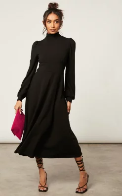 New ???? SIGNAGE Black Turtle Neck Long Sleeve Skater Midi ???? Dress With Keyhole ✨ -Zack Sales Store 2022 10 25 Jen Shree Signage12017