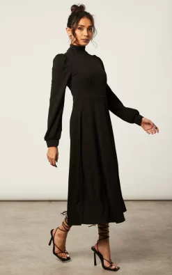 New ???? SIGNAGE Black Turtle Neck Long Sleeve Skater Midi ???? Dress With Keyhole ✨ -Zack Sales Store 2022 10 25 Jen Shree Signage12027