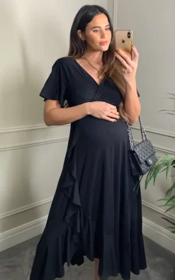 Cheap ???? Tiffany Rose Maternity Waterfall Maternity Midi Wedding Guest ???? Dress In Black ???? -Zack Sales Store 2022 10 26 Naomi TiffanyRose50