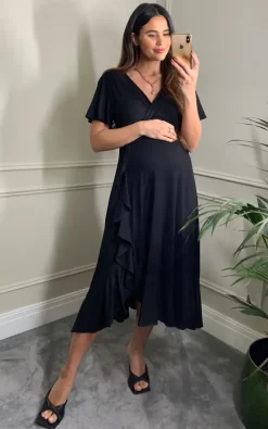 Cheap ???? Tiffany Rose Maternity Waterfall Maternity Midi Wedding Guest ???? Dress In Black ???? -Zack Sales Store 2022 10 26 Naomi TiffanyRose52
