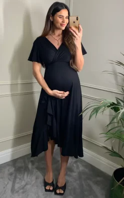 Cheap ???? Tiffany Rose Maternity Waterfall Maternity Midi Wedding Guest ???? Dress In Black ???? -Zack Sales Store 2022 10 26 Naomi TiffanyRose53