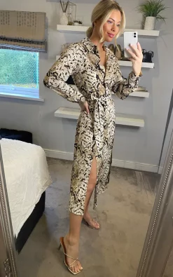 Best Sale ???? D.Anna Python Snakeskin Print ???? Shirt ???? Dress With Long Sleeves Midi ???? Dress ???? -Zack Sales Store 2022 10 26 Sasha Danna32