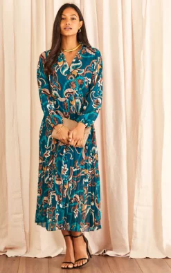 Promo ⭐ Blue Vanilla Paisley Print Wrap Front ???? Dress ????