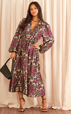 Cheapest ???? Blue Vanilla Print Satin Wrap Front ???? Dress With Tie Waist ???? -Zack Sales Store 2022 11 01 Tom Julia BlueVanilla14342