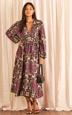 Cheapest ???? Blue Vanilla Print Satin Wrap Front ???? Dress With Tie Waist ????