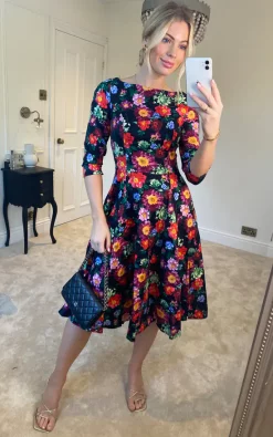 Hot Sale ???? Hearts And Roses London Jessica Floral Midi Skater ???? Dress ????