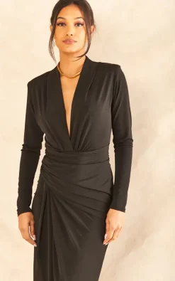 Promo ???? John Zack Deep V Neck Wrap Over ???? Dress In Black ❤️ -Zack Sales Store 2022 11 08 Jen Julia JohnZack14964