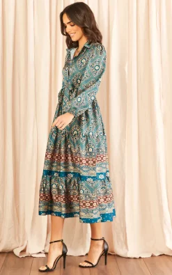 Deals ???? Blue Vanilla Print Belted Satin ???? Shirt ???? Dress Teal ❤️ -Zack Sales Store 2022 11 09 Tom Mollie BlueVanilla17603