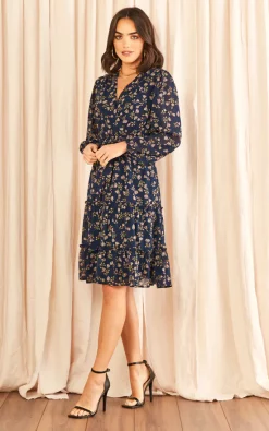 Coupon ???? TENKI LONDON Long Sleeve Floral Layer Tier Wrap Midi Occasion ???? Dress In Blue ???? -Zack Sales Store 2022 11 09 Tom Mollie Tenki17984