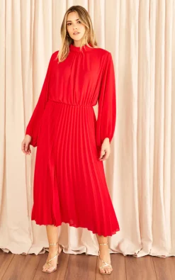 Buy ???? Aftershock Gold Pleated ???? Dress In Red ❤️