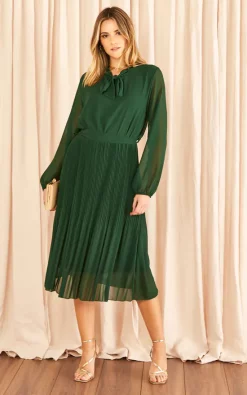 Wholesale ???? Aftershock Gold Pleated ???? Dress With Pussybow In Green ✨