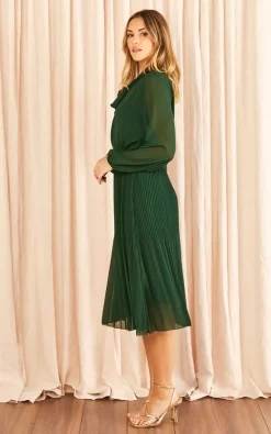 Wholesale ???? Aftershock Gold Pleated ???? Dress With Pussybow In Green ✨ -Zack Sales Store 2022 11 14 Jen Meg Aftershock20001