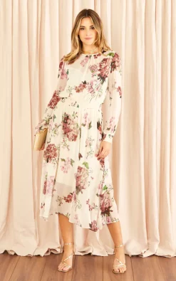 Brand new ???? URBAN TOUCH Floral Print Long Sleeve ???? Dress Cream ⌛ -Zack Sales Store 2022 11 14 Jen Meg UrbanTouch19084