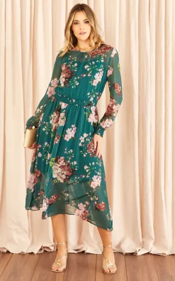 Outlet ???? URBAN TOUCH Floral Print Long Sleeve ???? Dress Green ???? -Zack Sales Store 2022 11 14 Jen Meg UrbanTouchStiletto19026