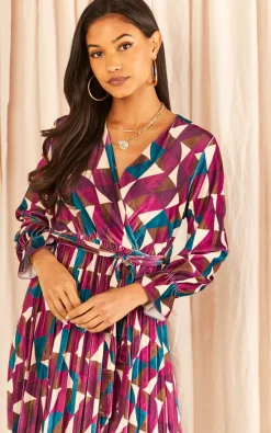 Wholesale ✨ Blue Vanilla Geo Print Velvet Wrap Pleated ???? Dress ???? -Zack Sales Store 2022 11 16 Tom Julia BlueVanilla 19