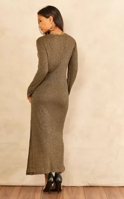 Cheap ???? India Gray Black And Gold Lurex Long Sleeve Midi ???? Dress ????