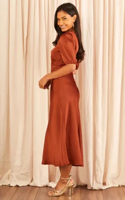 Flash Sale ???? LIENA Exclusive Celia Twist Neck Satin Slip Eco Bridesmaid ???? Dress Rust ❤️ -Zack Sales Store 2022 11 16 Tom Julia Liena23288