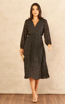 Wholesale ❤️ Blue Vanilla Pleated Wrap Metallic Spot ???? Dress ????