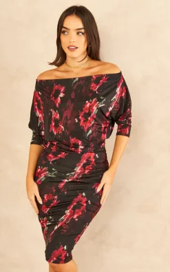 Brand new ???? Honor Gold Aubrey Red Black Batwing Floral Print Midi ???? Dress ???? -Zack Sales Store 2022 11 16 Tom Mollie HonorGold20860