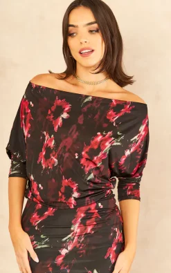 Brand new ???? Honor Gold Aubrey Red Black Batwing Floral Print Midi ???? Dress ???? -Zack Sales Store 2022 11 16 Tom Mollie HonorGold20868