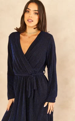 Cheapest ???? KURT MULLER Royal Blue Shimmer Sparkle Crossover Midi ???? Dress ???? -Zack Sales Store 2022 11 16 Tom Mollie KurtMuller20295