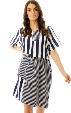 Top 10 ???? LOES House Striped Linen Look Smock ???? Dress In Navy ✨