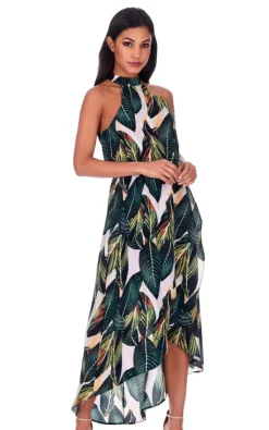 Cheapest ???? AX Paris Leaf Print Asymmetric Choker Neck Midi ???? Dress ???? -Zack Sales Store 4