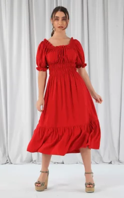 Buy ✨ Double Second Red Bardot Midi ???? Dress ????