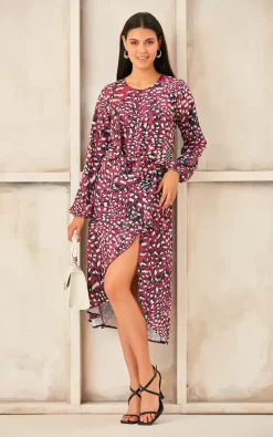 Cheap ???? Jenerique Wrap Asymmetric Hem ???? Dress In Purple Fuchsia Animal Print ???? -Zack Sales Store 52300 Leslie Purple 2