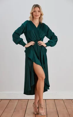 Brand new ???? Jenerique Double Slit Frill Midi ???? Dress In Green ✔️ -Zack Sales Store 52350 Khaki 1