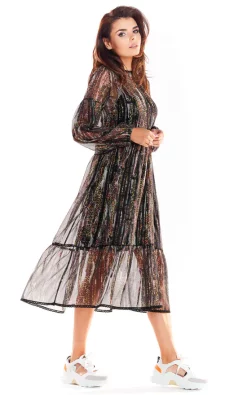 Buy ???? AWAMA Long Sleeve Oversized Midi ???? Dress In Dark Animal Print ????