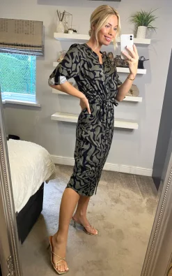 Promo ???? APRICOT Khaki Print Drawstring Midi ???? Shirt ???? Dress ????