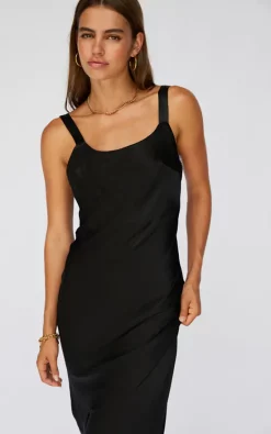 Discount ???? SNDYS Black Satin Midi ???? Dress ????