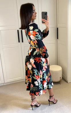 Wholesale ⌛ D.Anna Wrap ???? Dress With Long Sleeves And Belt Fastening In Multicolour Floral Print ✔️