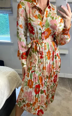 Promo ✨ D.Anna Floral Print ???? Shirt ???? Dress With Pleat Details In Multicolour ????