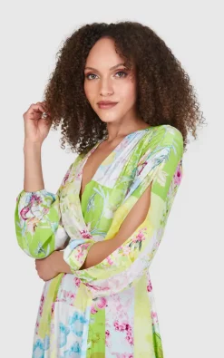 Discount ✔️ Closet London Lime Green Floral Print Full ???? Skirt Wrap ???? Dress ????