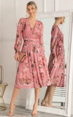 Deals ???? Jolie Moi Eileen Long Sleeve Mesh ???? Dress, Pink Floral ????