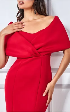 Promo ✔️ Goddiva Off The Shoulder Scuba Foam Midi ???? Dress In Red ????