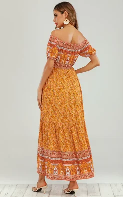 Cheapest ???? FS Collection Boho Tiered ???? Dress In Yellow & Orange Floral Print ????