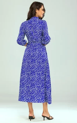 Cheapest ???? FS Collection ???? Shirt ???? Dress In Royal Blue & White Spot Print ????