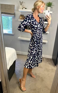 Best Sale ???? Jolie Moi Sylvie Wrap Collar ???? Dress, Navy Floral ????