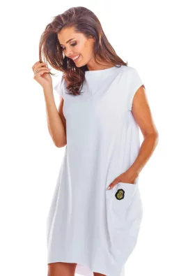 Budget ???? AWAMA Oversized Cotton ???? Dress With Pockets In White ✔️