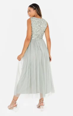 Outlet ???? Maya Deluxe Green Lily Embellished Bridesmaid Midaxi ???? Dress ????